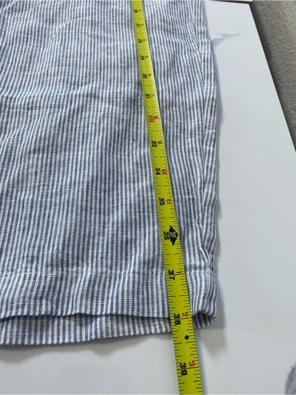 Quince 100% European Linen Pants Blue Pinstripe Large Breathable Lightweight NWT
